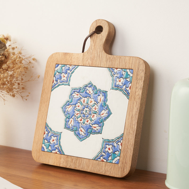 Solid Wood Vintage Tile Placemat Heat Proof Creative Anti-scald Casserole Mat Large Pot Coaster