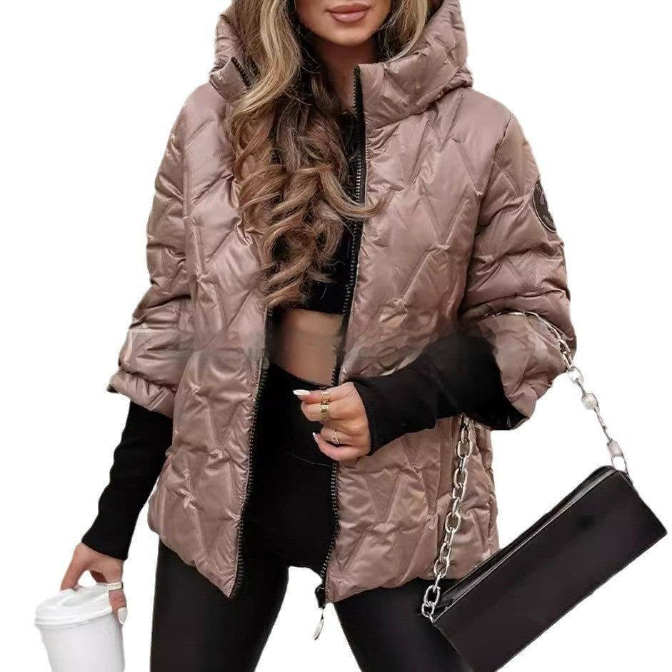 Fashion Hooded Fashion Loose-fitting Long Sleeves Patchwork Cotton Jacket Coat