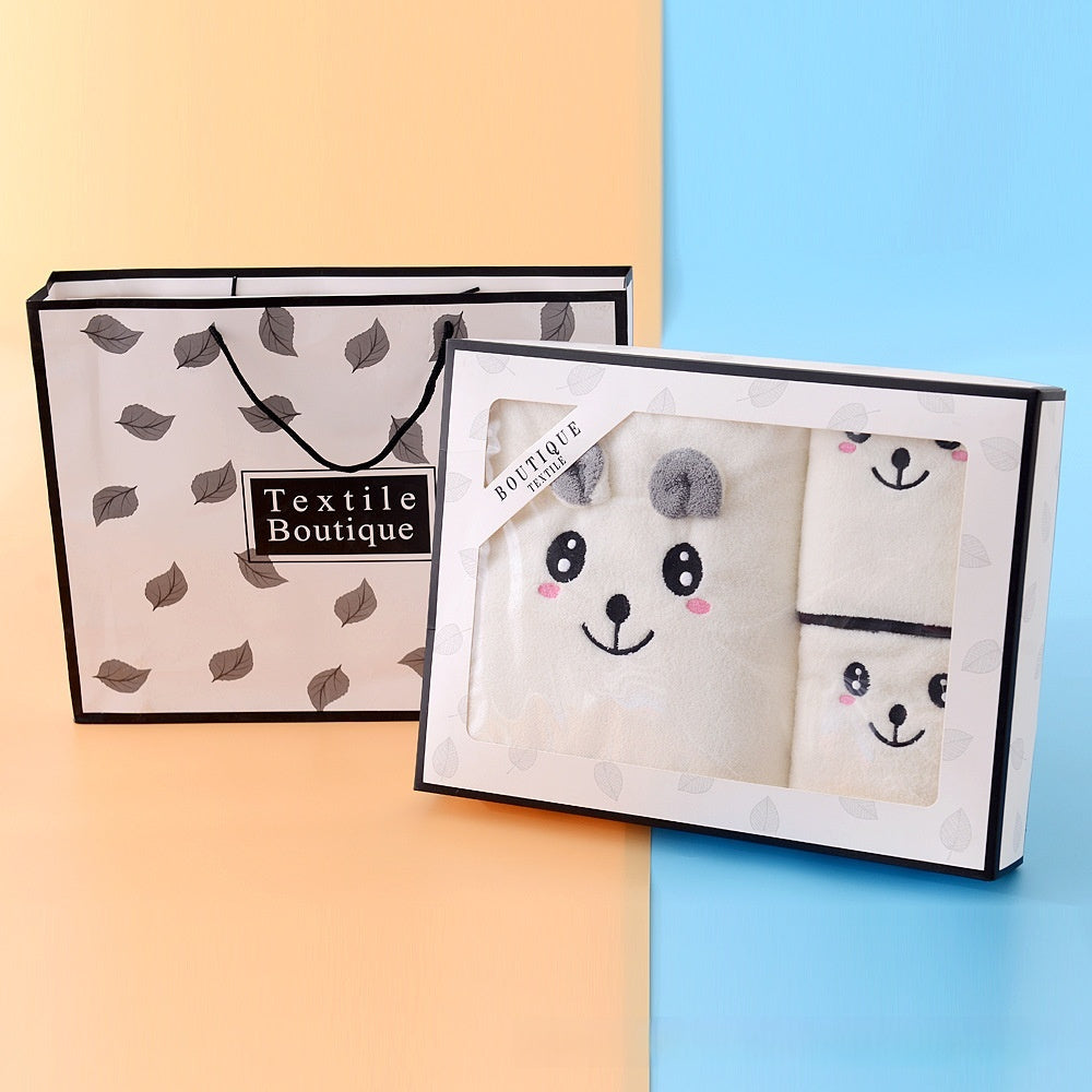 Coral Velvet Bath Towel Two-piece Towel Rabbit Ears Koala Bear Gift Box