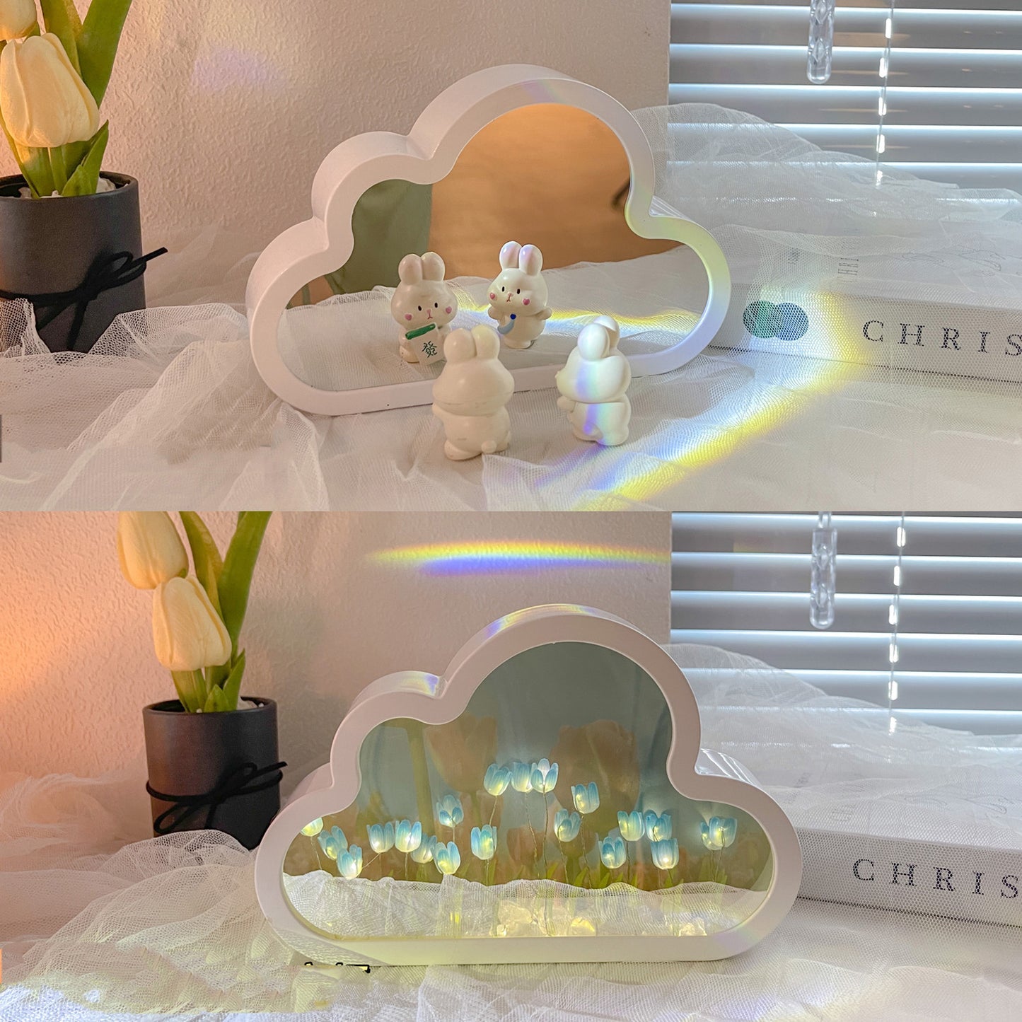 Tulip Night Lamp DIY Material Cloud Tulips Night Lamp Decorative Mirrors Photo Frame LED Table Lights Korean Creative Desk Bedroom Handmade Birthday Gifts