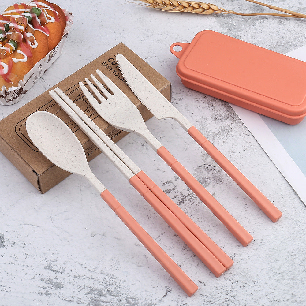 Outdoor Portable Wheat Straw Cutlery Box Set Of Three