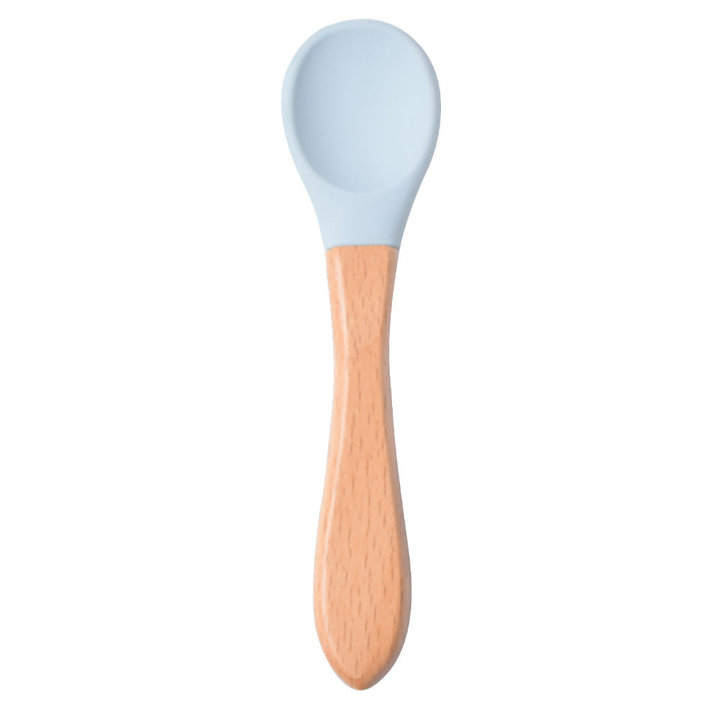 Food Grade Children's Wooden Handle Silicone Spoon Fork Tableware