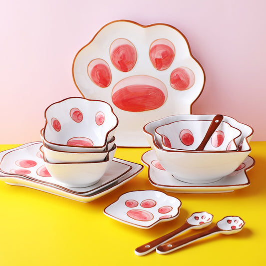 Japanese Style Cute Cartoon Cat Paw Dishes Set