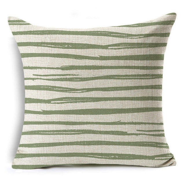 New Green Geometric Print Linen Pillowcase