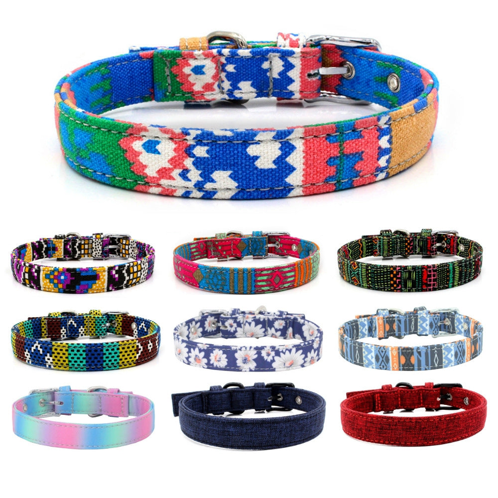 Pet Collar Double Layer Colorful Fabric Dog Collar Traction Dog Leash