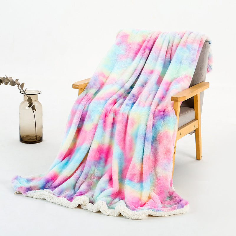 New Rainbow Tie Dye Polyester Double Layer Blanket