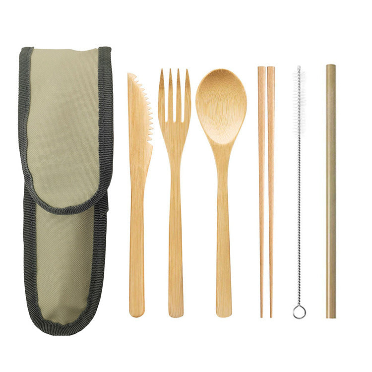 Portable Travel Bamboo Cutlery Cutlery Stainless Steel Straw Chopsticks Cutlery Set