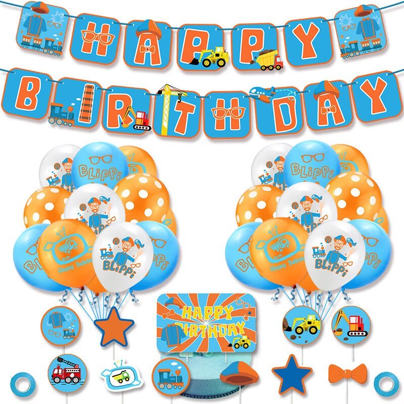 Birthday Pull Flag Cake Insert Balloon Party Birthday Set