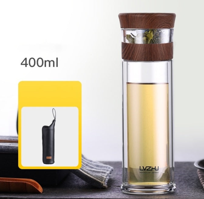 400ml Portable Double Wall Borosilica Glass Tea Infuser Bottle Of Water With Lid Filter Automobile Car Cup