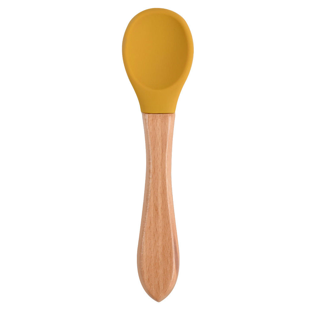 Food Grade Children's Wooden Handle Silicone Spoon Fork Tableware