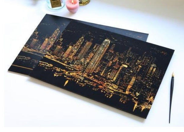 Decorative painting scratch Scraping painting drawing paper world Sightseeing pictures decoration birthday gifts drop shipping