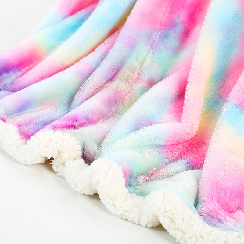 New Rainbow Tie Dye Polyester Double Layer Blanket