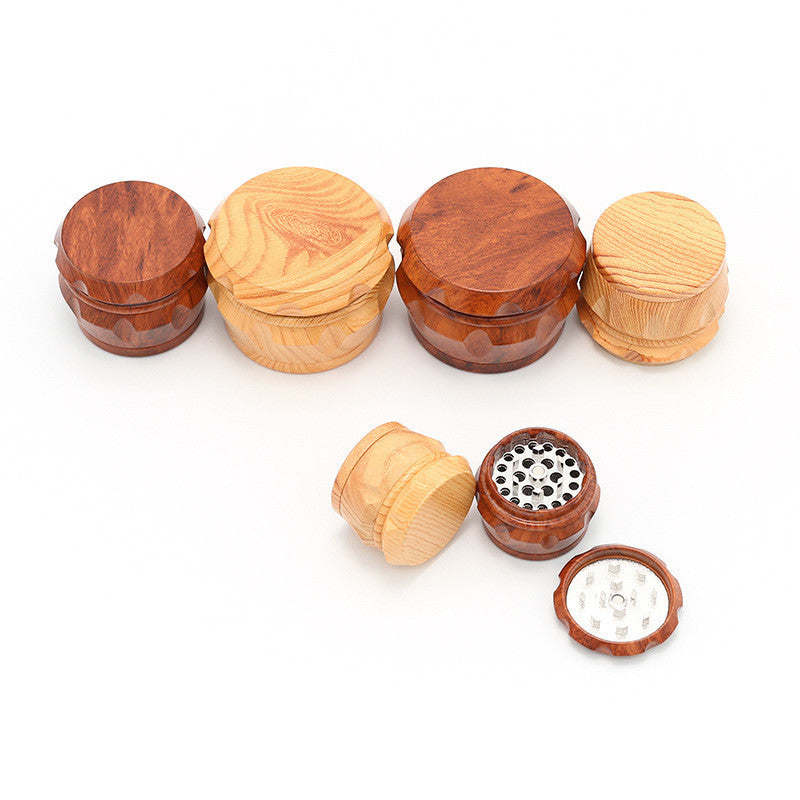 New Wood Grain Drum Smoke Grinder 63mm52mm40mm Zinc Alloy