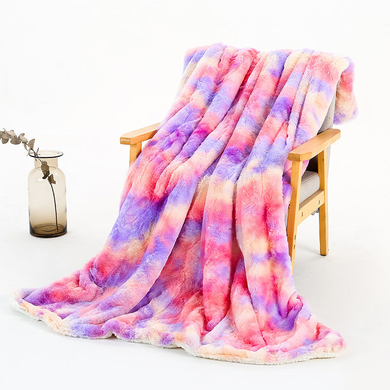 New Rainbow Tie Dye Polyester Double Layer Blanket