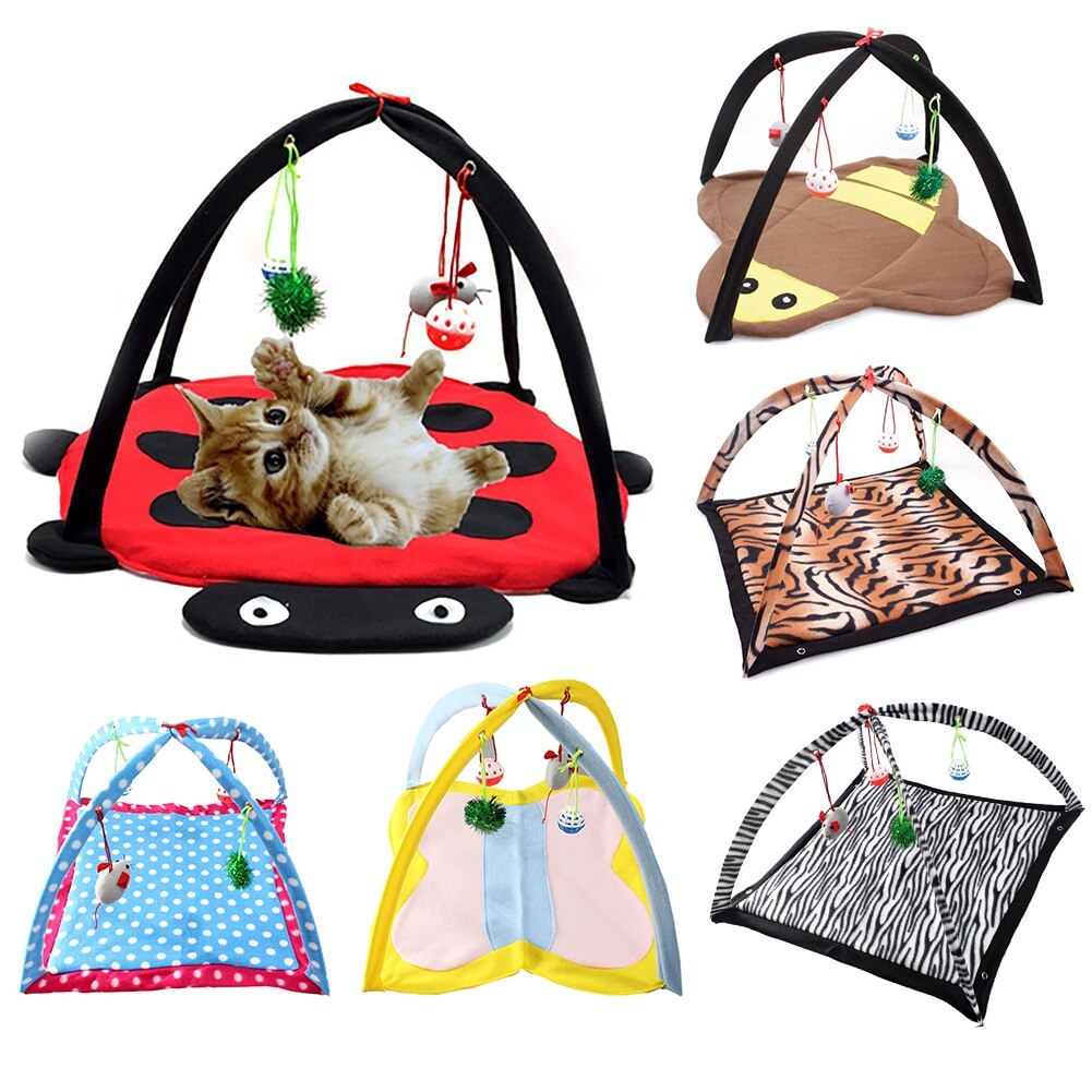 Cartoon Cat Play Tent Multifunctional Cat Hammocks Kitten Sleep Bed Foldable Cat Mat with Balls Cat Play House Toy