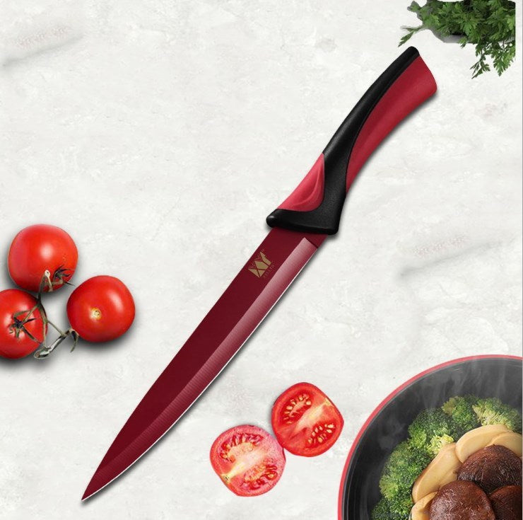 Color spray paint stainless steel 6 piece set chef cut meat universal bread peel knife