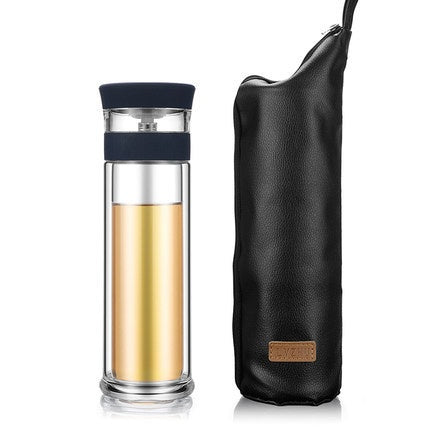 400ml Portable Double Wall Borosilica Glass Tea Infuser Bottle Of Water With Lid Filter Automobile Car Cup