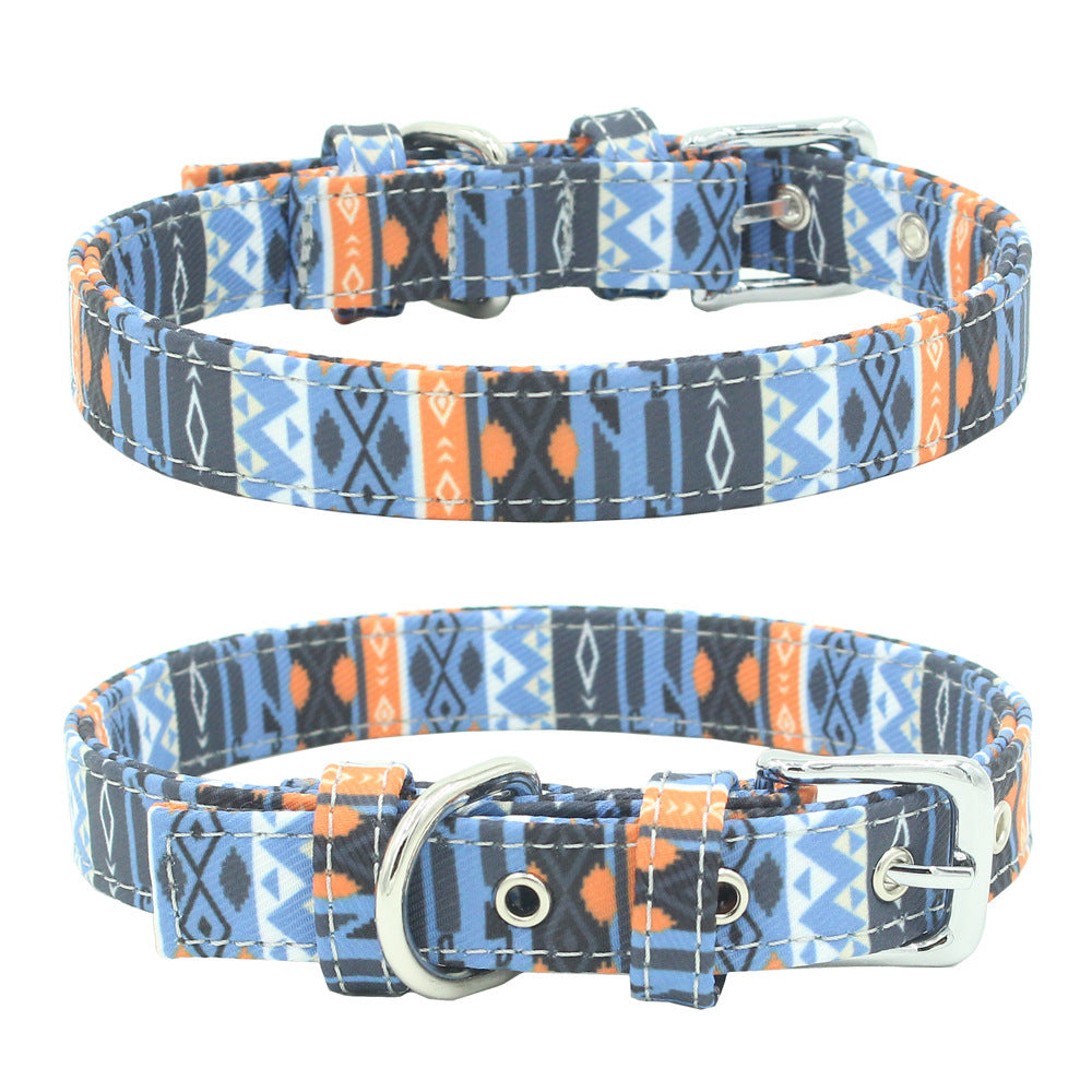 Pet Collar Double Layer Colorful Fabric Dog Collar Traction Dog Leash