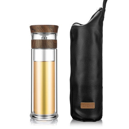 400ml Portable Double Wall Borosilica Glass Tea Infuser Bottle Of Water With Lid Filter Automobile Car Cup