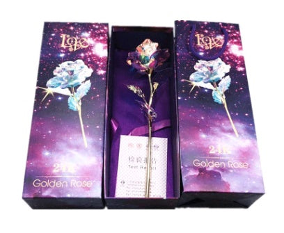 24K Luminous Color Gold Rose Flower Set