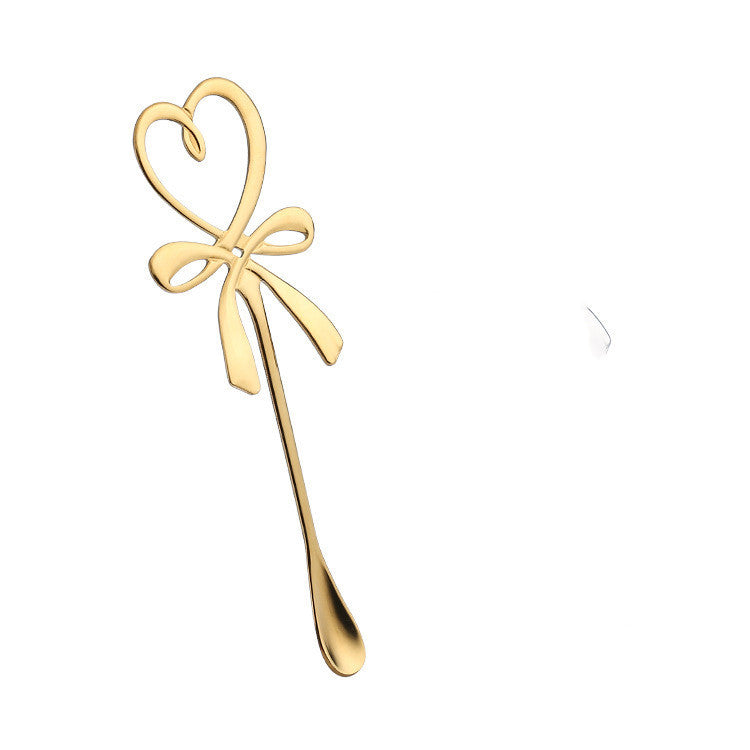 Gold-plated silver love bow stainless steel coffee spoon