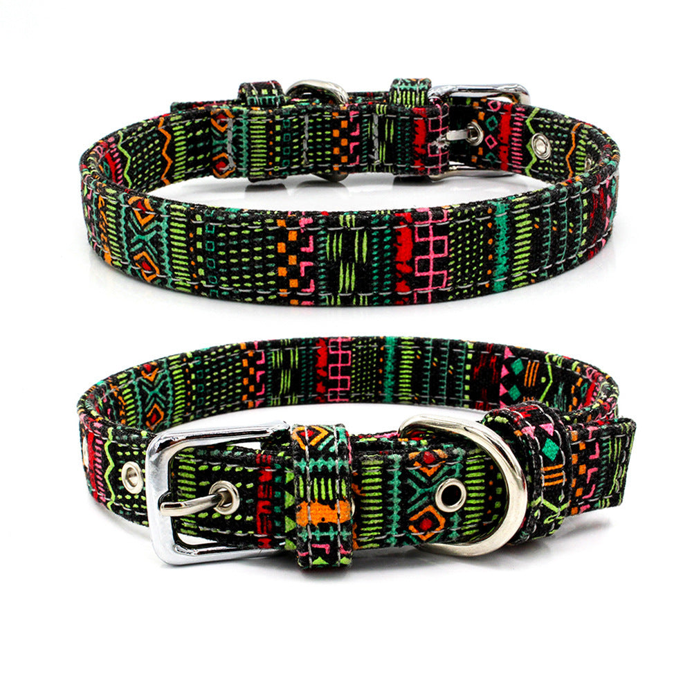 Pet Collar Double Layer Colorful Fabric Dog Collar Traction Dog Leash