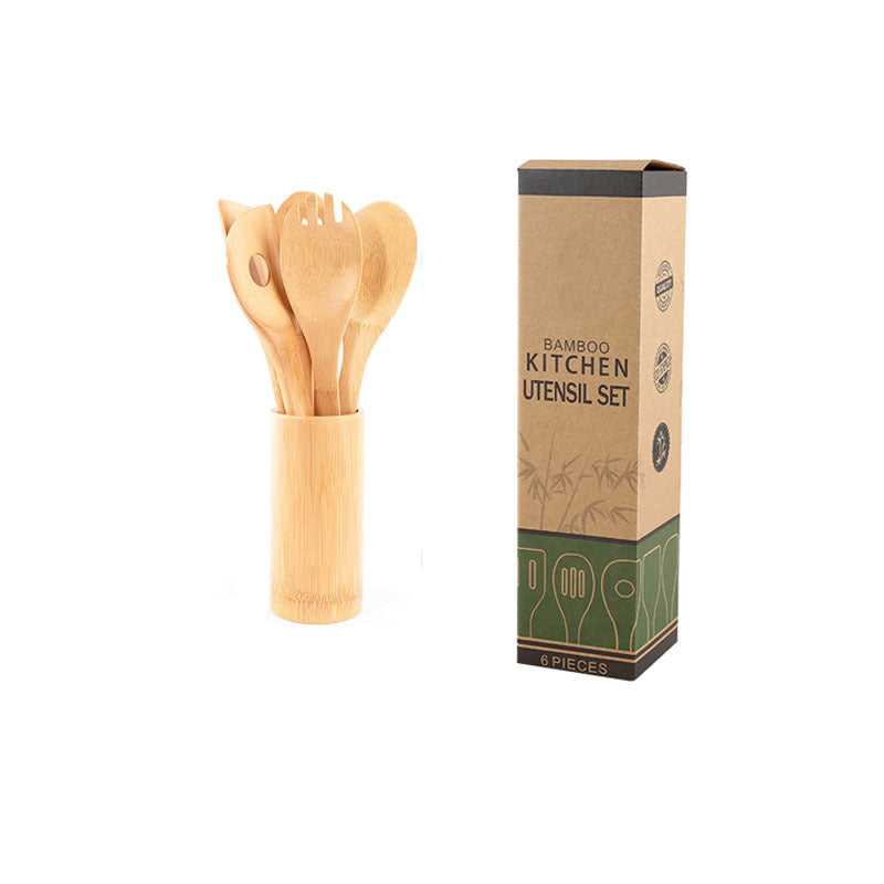 Bamboo Spatula Set with Square Holder Eco-Friendly with Ergonomic Handle Kitchen Utensil