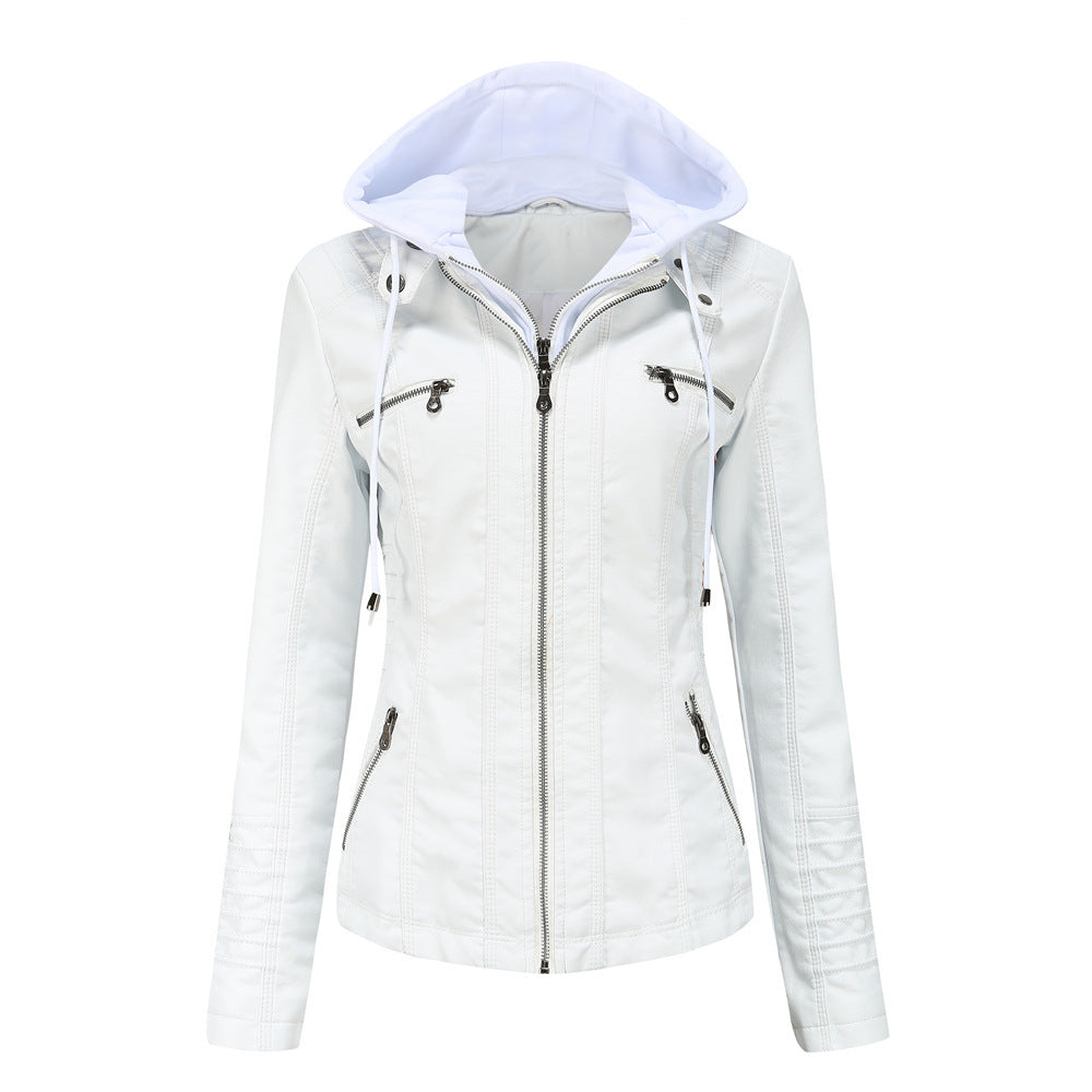 Detachable Two-piece Hooded Leather Jacket