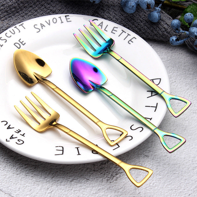 Stainless steel spade dessert fork spoon multicolor