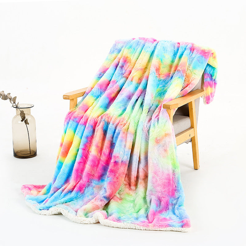 New Rainbow Tie Dye Polyester Double Layer Blanket