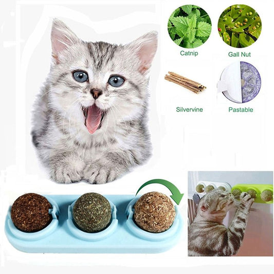 3pcs/lot Self-adhesive Rotated Catnip Lick Ball