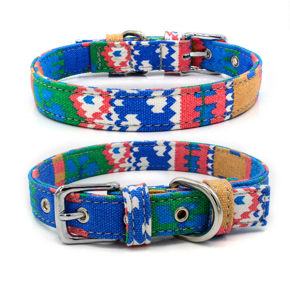 Pet Collar Double Layer Colorful Fabric Dog Collar Traction Dog Leash