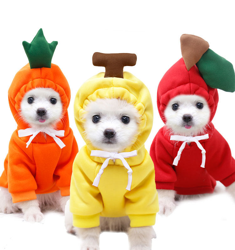 Fruit Dog Clothes Two-legged Hooded Outfits Green Fleece Clothing Autumn Winter Hoodies