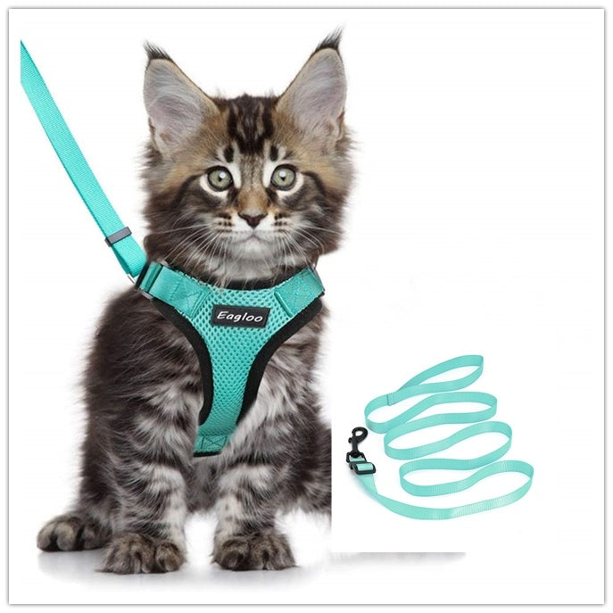 Escape Proof Cat Vest Harness And Car Seat Belt Adapter Adjustable Reflective Cat Harness Soft Mesh Harness For Kitten Puppy