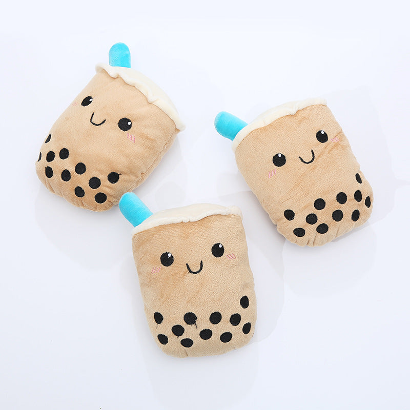 Dog Plush Toy Cute Milk Tea Shape Resistant To Biting Teeth