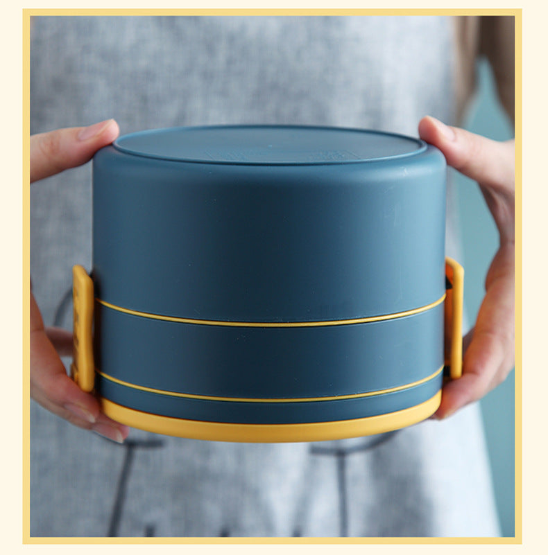 Portable Double-Layer Square Bento Box With Tableware