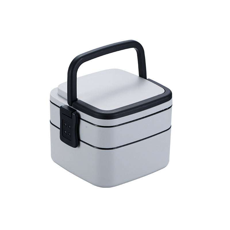 Portable Double-Layer Square Bento Box With Tableware