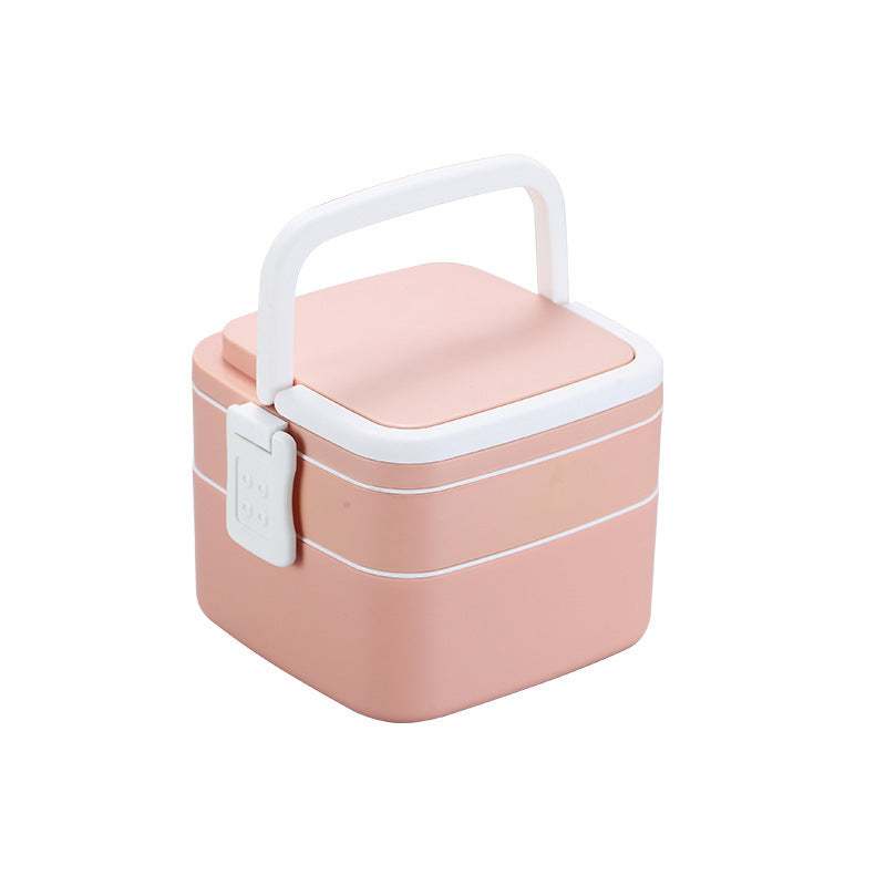 Portable Double-Layer Square Bento Box With Tableware