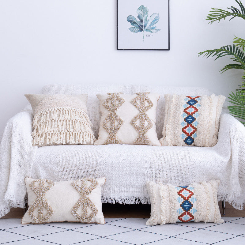 Tufted Throw Pillow Moroccan Fringed Waist Pillow Case