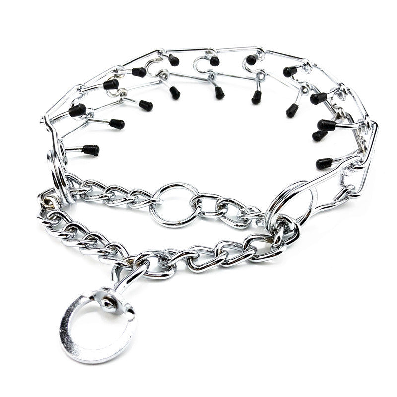 Chrome Plated  Pinch Dog Collar Proong Dogs Training Choke Chain Dog Training Necklace Rubber Tips Guardian