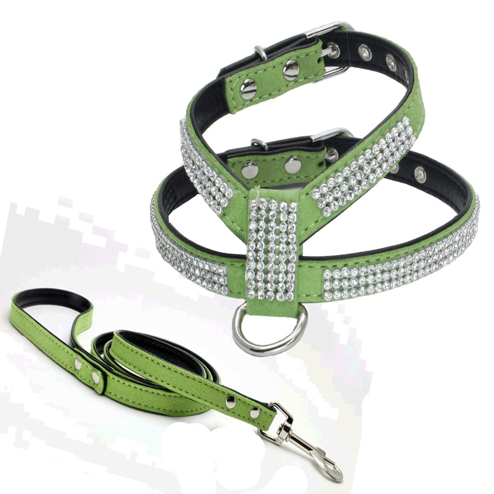 Shiny Rhinestone Pet Chest Harness Dog Leash