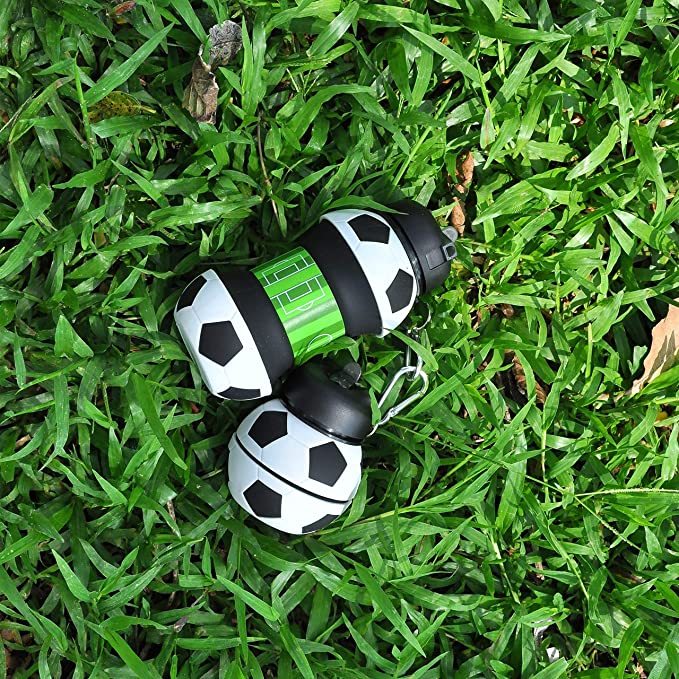 Football Soccer Silicone Water Bottle with Straw Foldable Collapsible Travel Non-toxic Bottles Innovating Camping