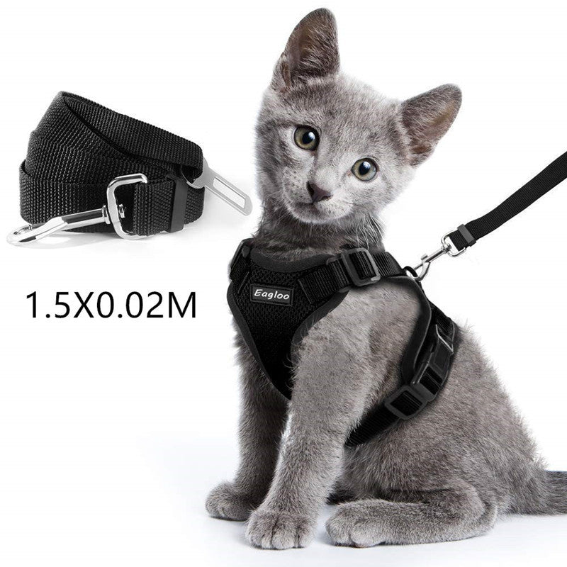 Escape Proof Cat Vest Harness And Car Seat Belt Adapter Adjustable Reflective Cat Harness Soft Mesh Harness For Kitten Puppy