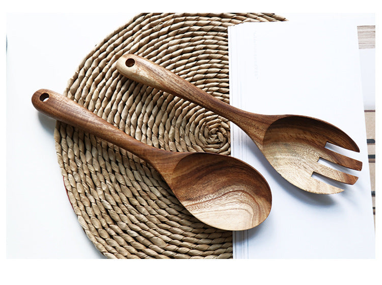 Japanese Acacia Wood Cooking Spoon And Fork Set