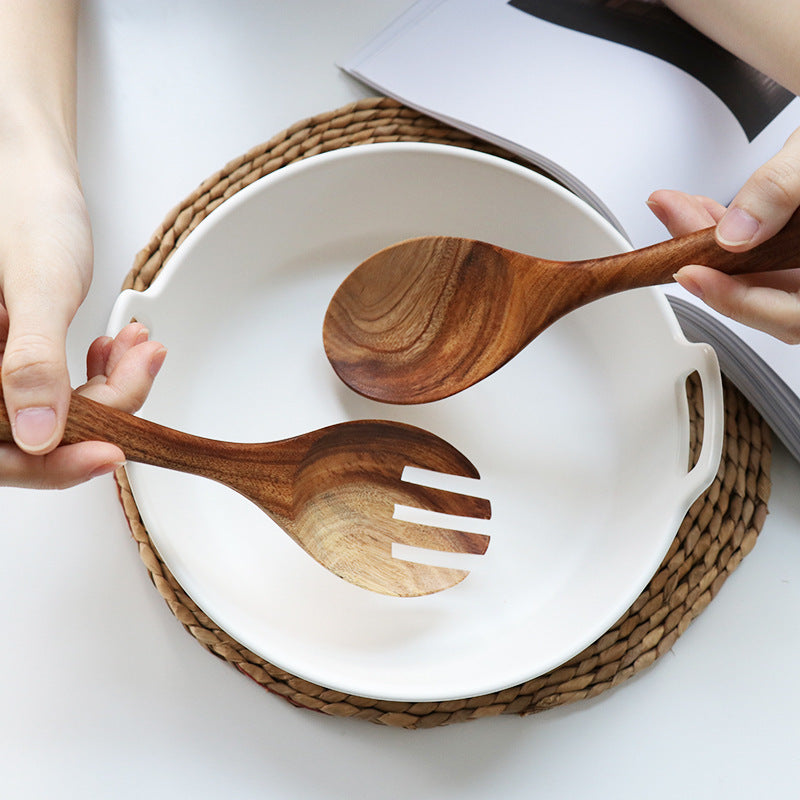 Japanese Acacia Wood Cooking Spoon And Fork Set