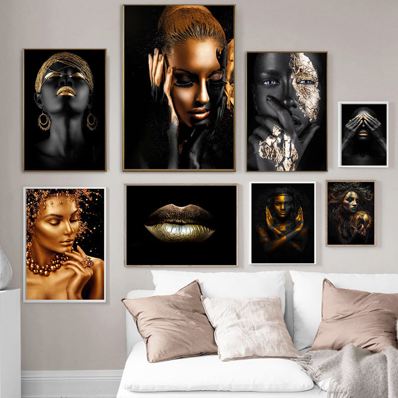 Black Gold Women's High-definition Print Canvas Oil Painting