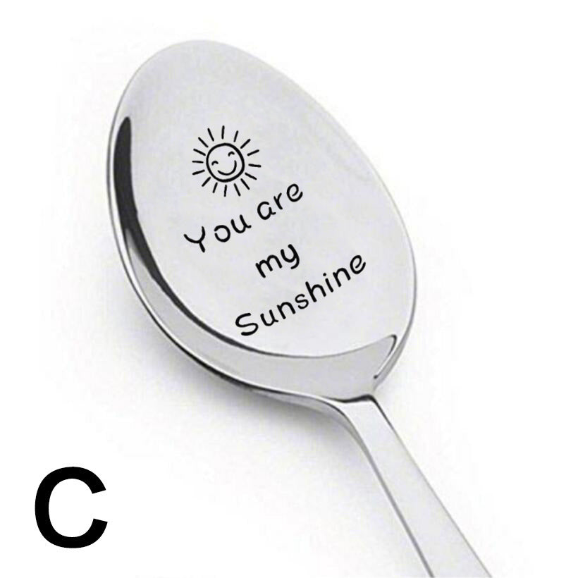 Wish Hot Sale Hot Sale Stainless Steel Spoon Cross-Border Meal Spoon Ice Spoon Engraving 17 Optional Good Quality And Good Price