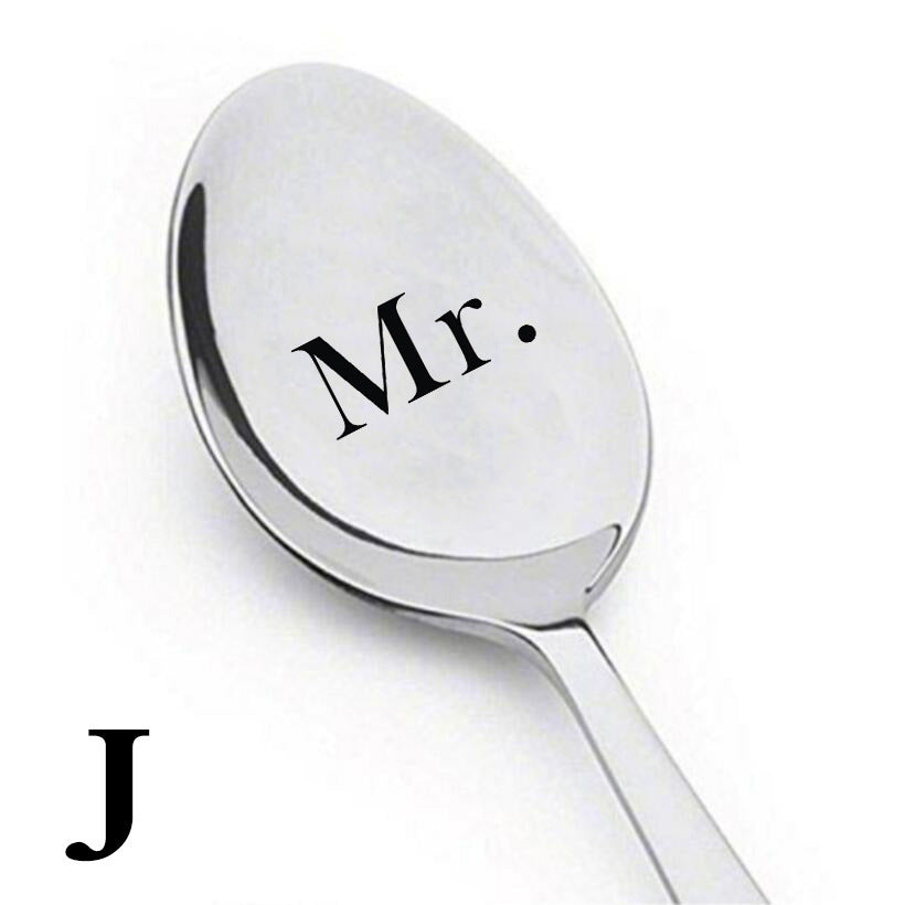 Wish Hot Sale Hot Sale Stainless Steel Spoon Cross-Border Meal Spoon Ice Spoon Engraving 17 Optional Good Quality And Good Price