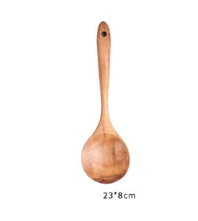 1-7Pcs   Set Natural Wood Teak Tableware Spoon Colander Special Spoon Nano Soup Skimmer Wooden Cooking Spoon Kitchen Tool Kit