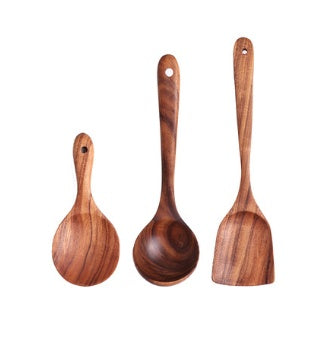 1-7Pcs   Set Natural Wood Teak Tableware Spoon Colander Special Spoon Nano Soup Skimmer Wooden Cooking Spoon Kitchen Tool Kit